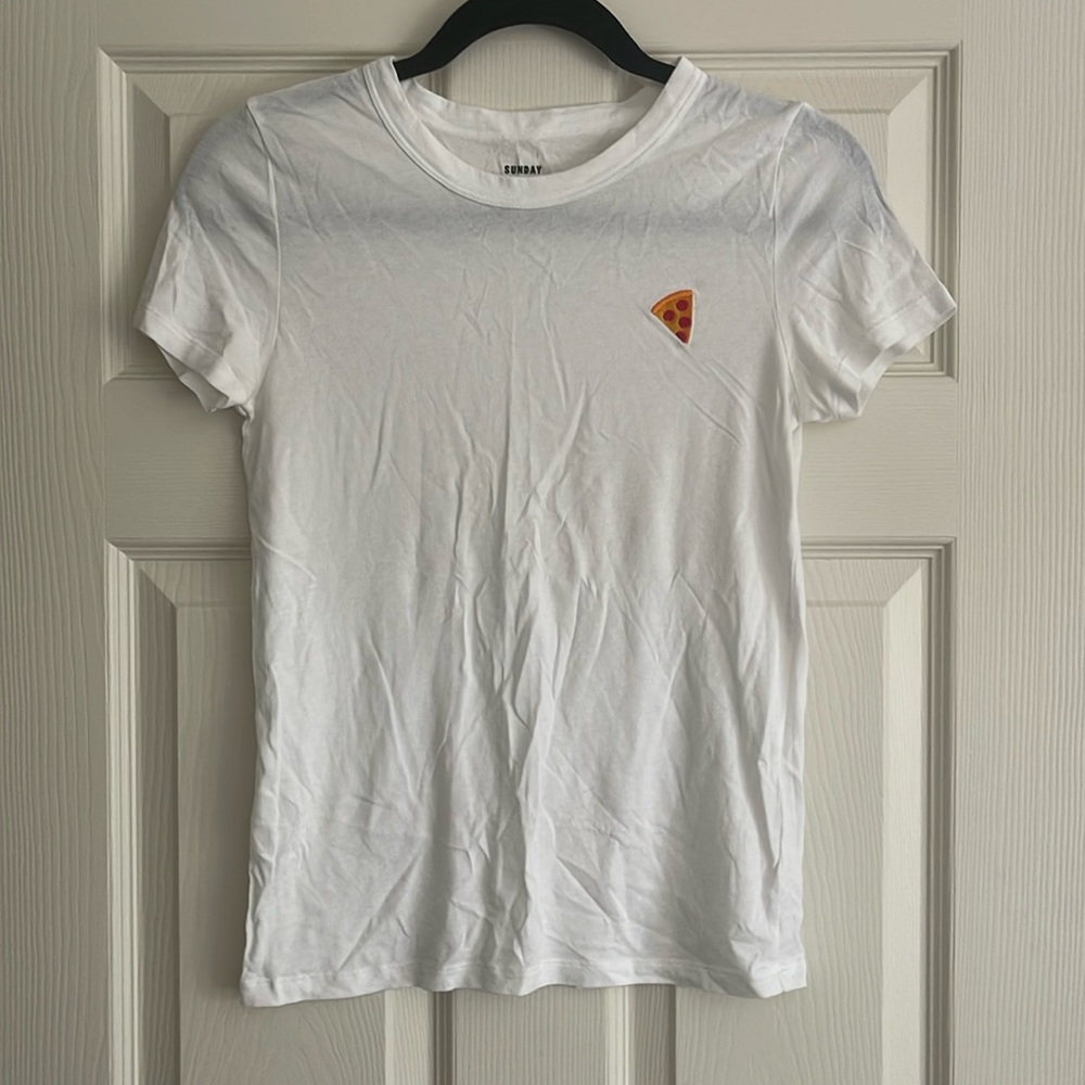 White Tee with Pizza Graphic